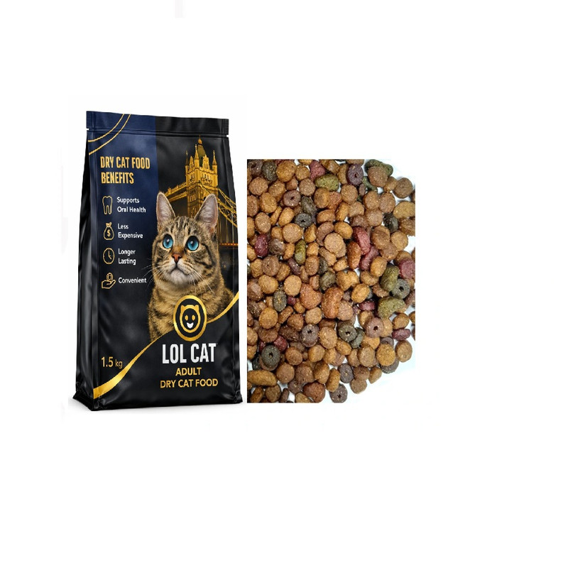 غذا خشک گربه بالغ لول کت مدل LOL INDOOR DAILY فله طعم مرغ و ماهی وزن 1500 گرم