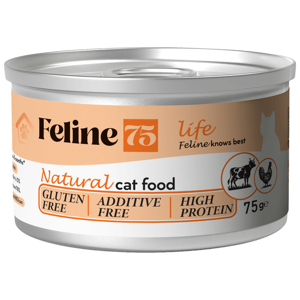 کنسرو غذای گربه بالغ فیلاین 75 مدل Life نچرال طعم مرغ و گوشت گاو وزن 450 گرم بسته 6 عددی