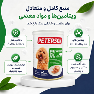 کنسرو غذای سگ بالغ پترسون مدل پته طعم گوشت گاو و سیرابی وزن 400 گرم