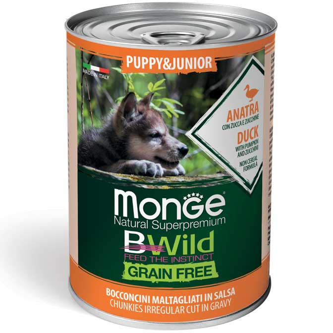 کنسرو سگ مونژه مدل Bwild Puppy & Junior طعم اردک و کدوسبز وزن 400 گرم