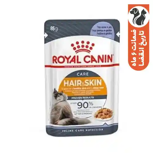 پوچ گربه رویال کنین مدل هیر اند اسکین ژلی وزن 85 گرم بسته 12 عددی