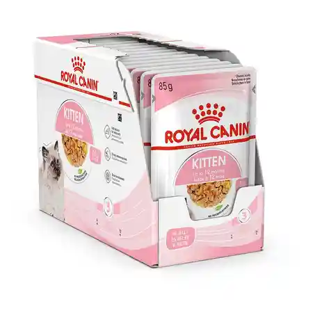 پوچ گربه نابالغ رویال کنین مدل کیتن ژله ای طعم مرغ وزن 85 گرم بسته 12 عددی