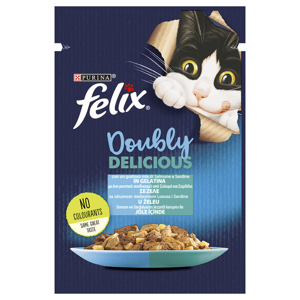 پوچ گربه فلیکس مدل The Doubly Delicious in Jelly با طعم ماهی ساردین و سالمون وزن 85 گرم