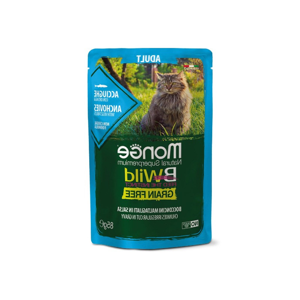 پوچ گربه بالغ مونژ مدل  BWILD Anchovies with Vegetables طعم ماهی کولی و سبزیجات وزن 85 گرم
