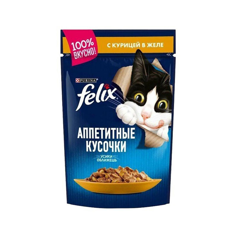 پوچ گربه بالغ فلیکس مدل Felix Cat Pouch با طعم مرغ وزن 85 گرم بسته 12 عددی