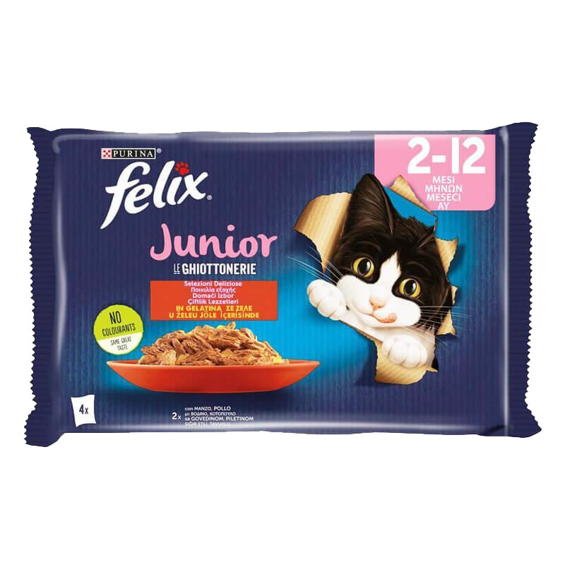 پوچ بچه گربه فلیکس مدل Kitten Beef & Chicken با طعم گوشت گاو و مرغ وزن 85 گرم بسته 4 عددی