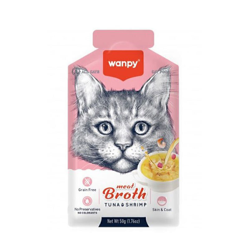 سوپ گربه ونپی مدل Meat Broth با طعم ماهی تن و میگو وزن 150 گرم بسته 3 عددی