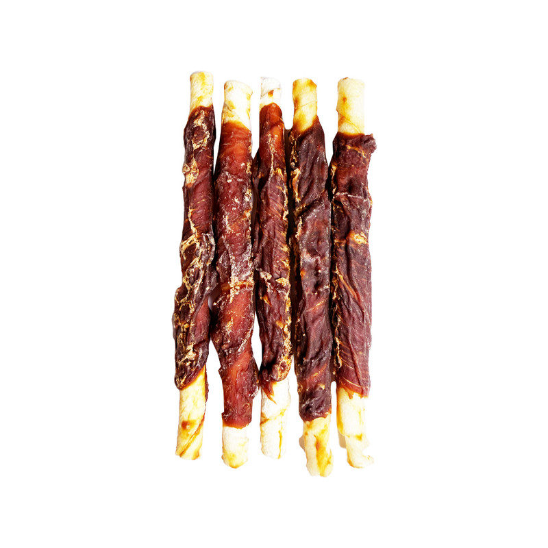 تشویقی سگ مدل دورپیچ مرغ طعم مرغ وزن 60 گرم