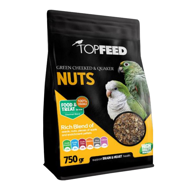 خوراک آجیلی گرین چیک پرندگان تاپ فید Topfeed Green Cheeked & Quaker وزن 750 گرم