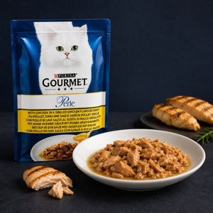 پوچ گربه بالغ گورمت مدل Perle Gravy طعم مرغ در سس وزن 85 گرم