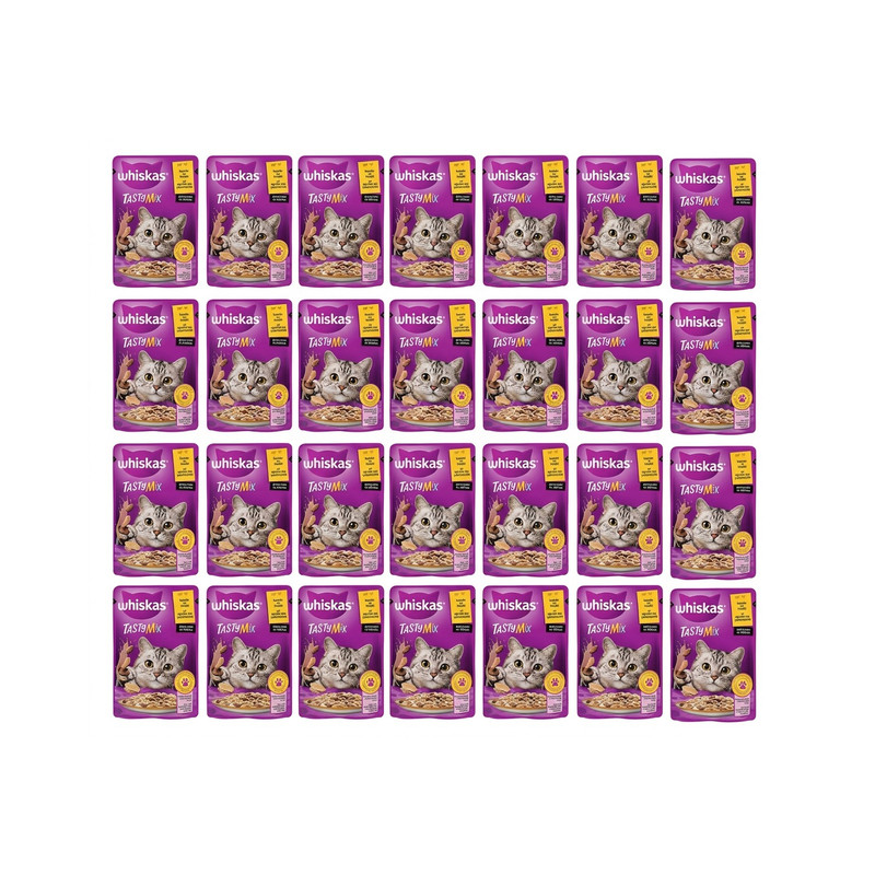پوچ گربه بالغ ویسکاس مدل TASTY MIX با طعم بوقلمون و بره وزن 85 گرم بسته 28 عددی