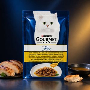 پوچ گربه بالغ گورمت مدل Perle Gravy طعم مرغ در سس وزن 85 گرم