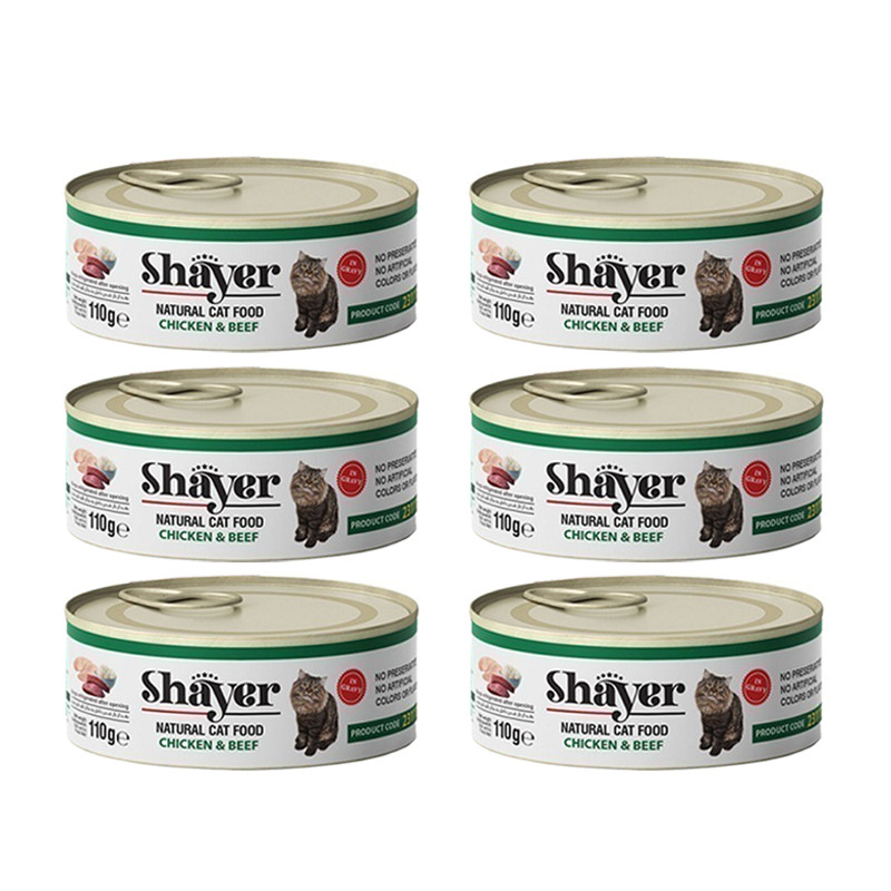 کنسرو گربه شایر مدل مرغ و گوشت وزن 110 گرم بسته 6 عددی