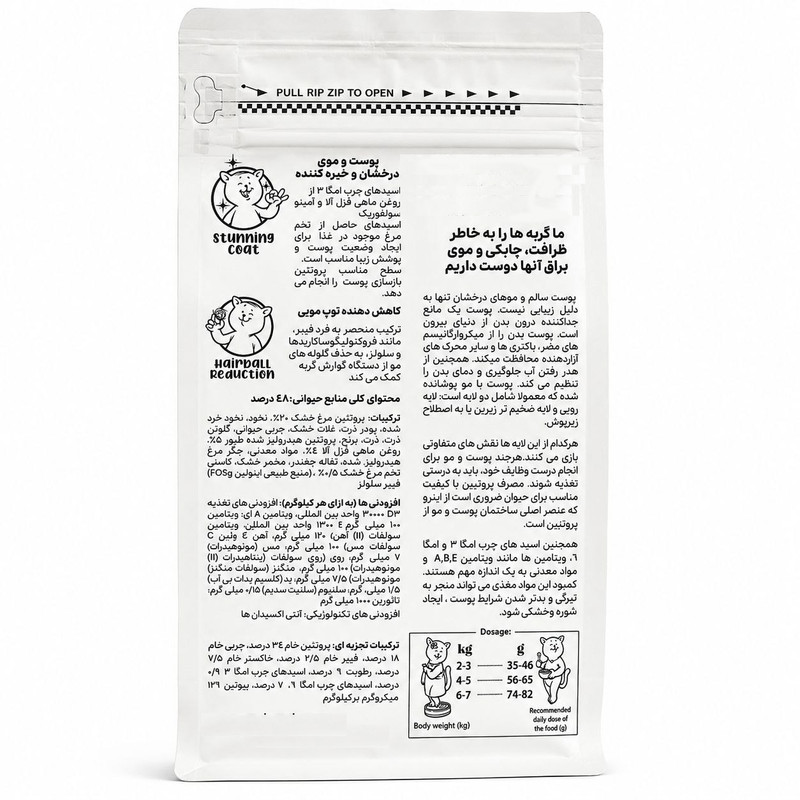 غذای خشک گربه بالغ پاوان پت مدل Pro Beauty طعم مرغ وزن 250 گرم