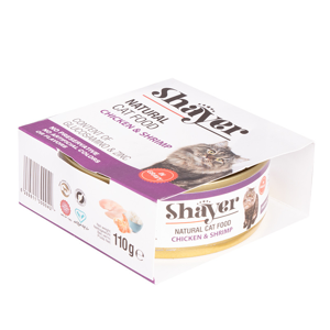 کنسرو گربه شایر مدل مرغ و میگو وزن 110 گرم بسته 2 عددی
