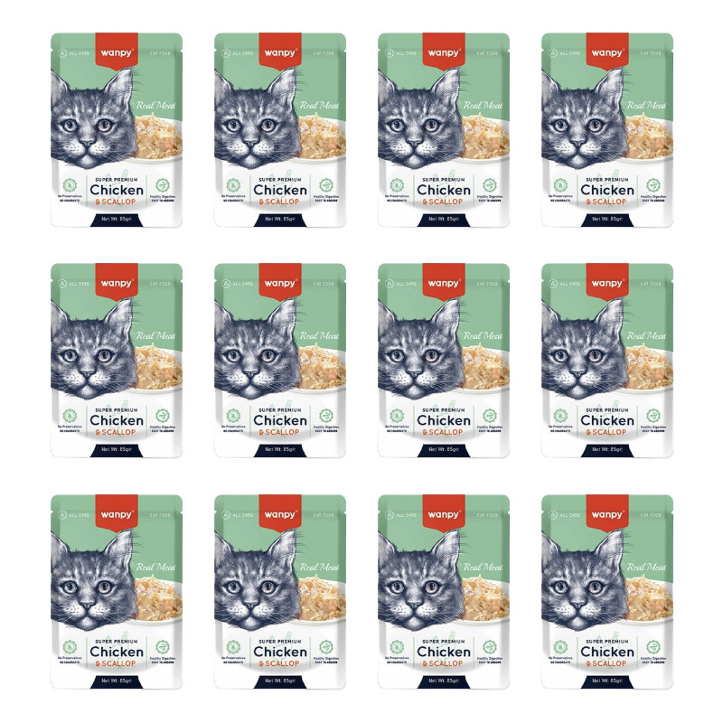 پوچ گربه بالغ ونپی مدل Europe Series طعم مرغ و گوش ماهی بسته 12 عددی