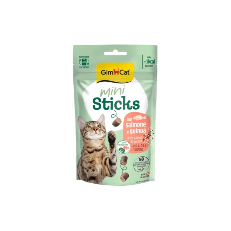 تشویقی گربه جیم کت مدل Mini Sticks طعم ماهی سالمون و کینوا وزن 50 گرم