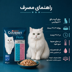 پوچ گربه بالغ گورمت مدل Perle طعم ماهی تن و میگو وزن 85 گرم