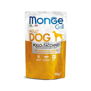 پوچ سگ مونژه مدل Monge Grill Adult با طعم مرغ و بوقلمون وزن 100 گرم