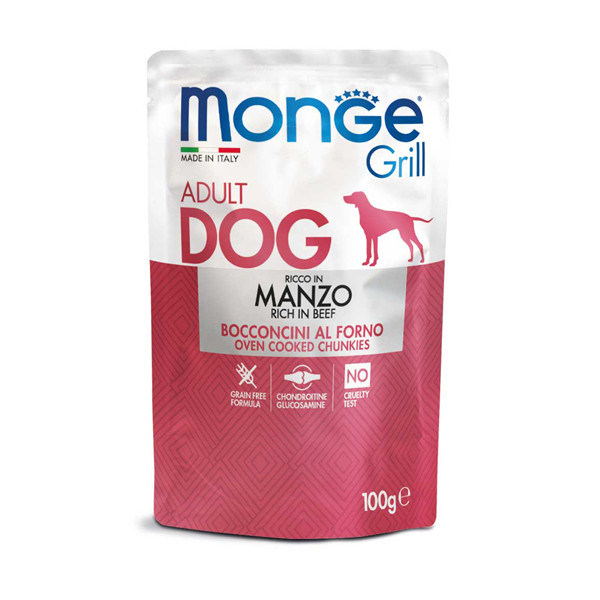 پوچ سگ بالغ مونژه مدل Monge Grill Adult با طعم گاو وزن 100 گرم