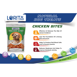 غذای تشويقي سگ لوريتا مدل DRIED CHICKEN BITES وزن ١٠٠ گرم