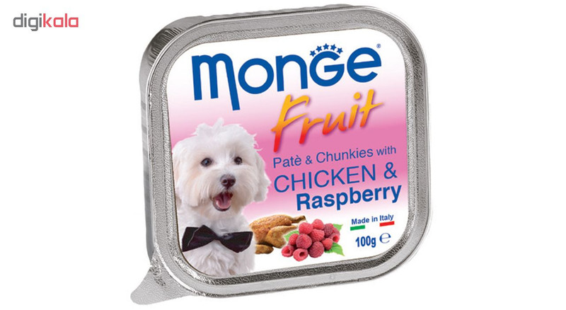 خوراک سگ مونگه مدل Pate & Chunks With Chicken & Raspberry-13215 با طعم مرغ و رَزبری وزن 100 گرم