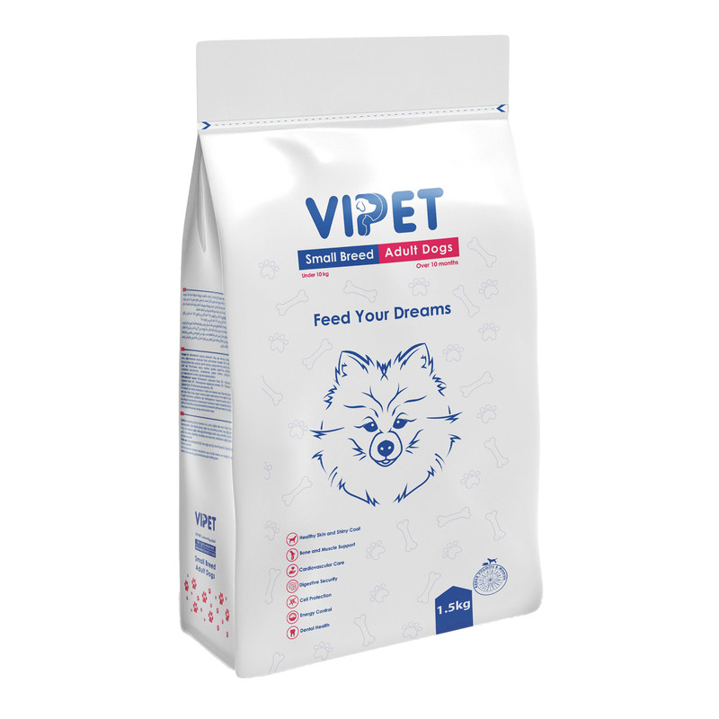 غذا خشک سگ بالغ وی پت مدل Small Breed با طعم مرغ و ماهی وزن 1.5 کیلوگرم