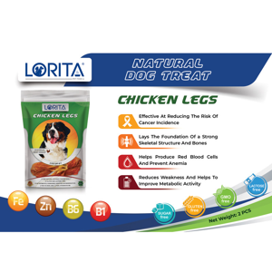 تشویقی سگ لوریتا مدل DRIED CHICKEN LEGS وزن 60 گرم