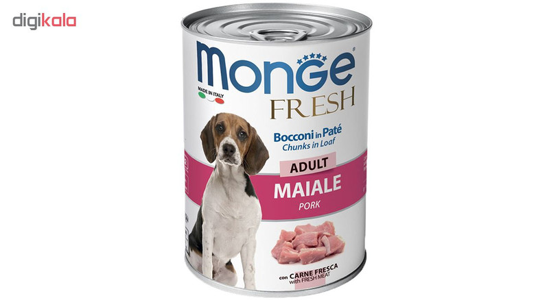 کنسرو سگ بالغ مونژ مدل Monge Fresh Chunks in Loaf طعم خوک وزن 400 گرم