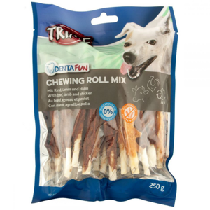 تشویقی سگ تریکسی مدل chewing roll mix با طعم گوشت گاو، گوسفند و مرغ وزن 250 گرم