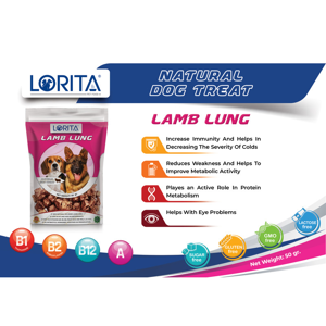 تشویقی سگ لوریتا مدل DRIED LAMB LUNG وزن 50 گرم