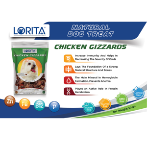 تشویقی سگ لوریتا مدل DRIED CHICKEN GIZZARDS وزن 50 گرم