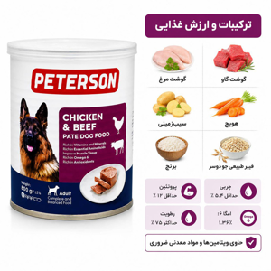 کنسرو غذای سگ پترسون مدل پته طعم مرغ و گاو وزن 800 گرم