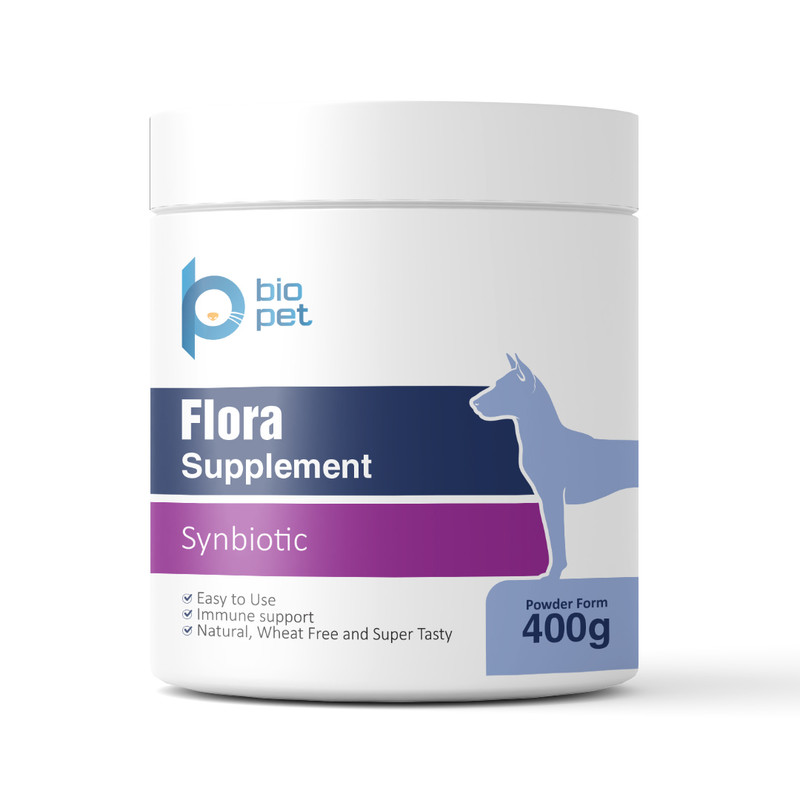 پودر پروبیوتیک و پریبیوتیک سگ بایو پت مدل Flora وزن 400 گرم