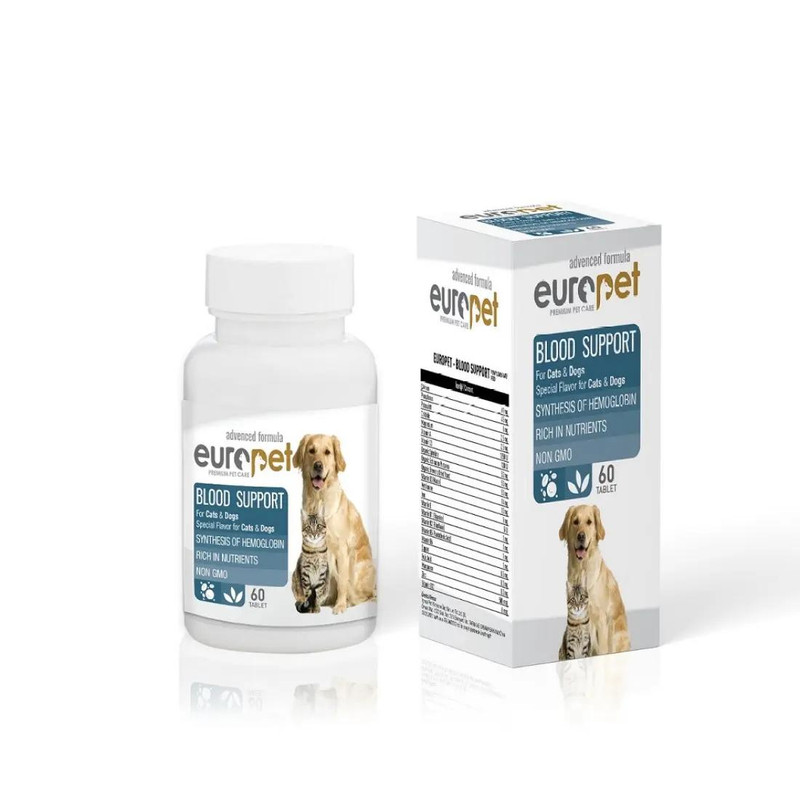 قرص مکمل تقویت خون سگ و گربه یوروپت مدل Blood Support بسته 60 عددی