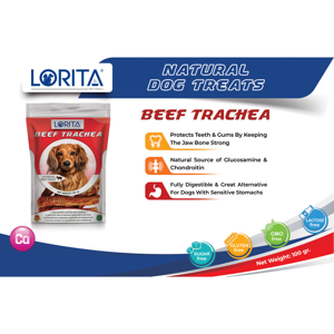 تشویقی سگ لوریتا مدل DRIED BEEF TRACHEA وزن 100 گرم