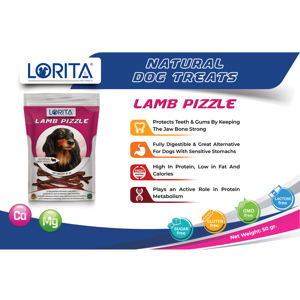 تشویقی سگ لوریتا مدل DRIED LAMB PIZZLE وزن 50 گرم