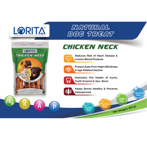تشویقی سگ لوریتا مدل DRIED CHICKEN NECK وزن 100 گرم