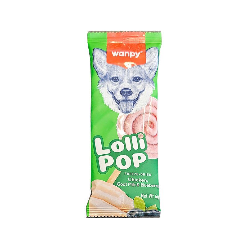تشویقی سگ ونپی مدل Freeze Dried Lollipop طعم مرغ شیر بز و بلوبری وزن 14 گرم بسته 10 عددی