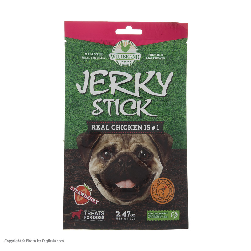 تشویقی سگ ووجی برند مدل Jerky Stick Strawberry 905886 کد 1534 وزن 70 گرم