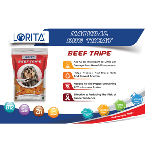 غذای تشویقی سگ لوریتا مدل DRIED BEEF TRIPE وزن 30 گرم