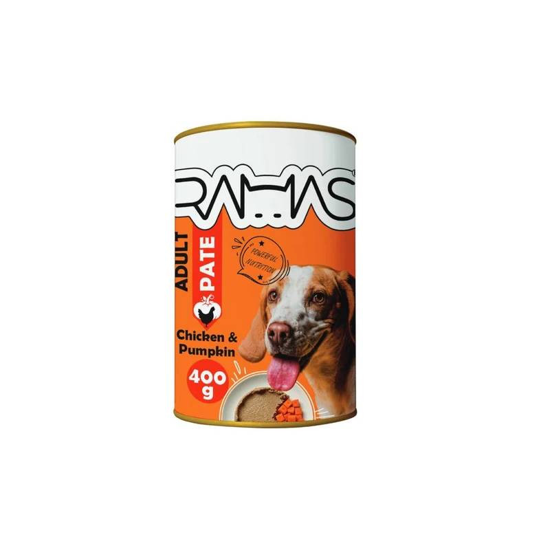 کنسرو غذای سگ راماس مدل PATE طعم مرغ و کدو حلوایی وزن 400 گرم