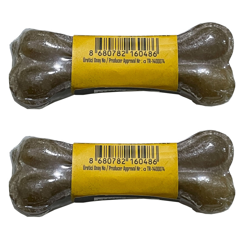 تشویقی سگ دلی بون مدل XS 8cm natural طرح استخوان وزن 80 گرم بسته دو عددی