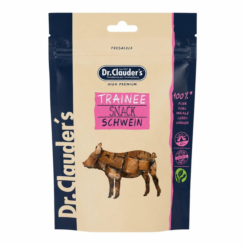 تشویقی سگ دکتر کلادر مدل trainee snack schwein طعم گوشت خوک وزن 80 گرم