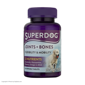 قرص مکمل سگ ویتابیوتیکس مدل  SuperDog Joints Bones بسته 60 عددی