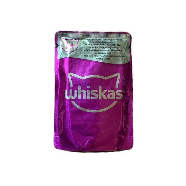پوچ گربه بالغ ویسکاس مدل ژلی طعم ماهی کاد، مرغ وزن 85 گرم