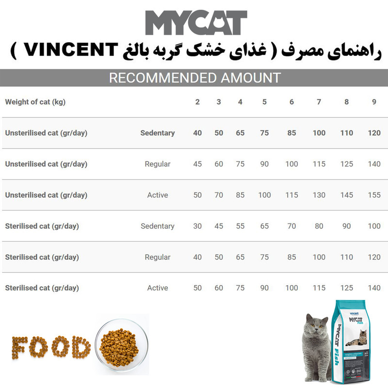 غذای خشک گربه بالغ وینسنت مدل Mycat - Fish وزن 4 کیلوگرم
