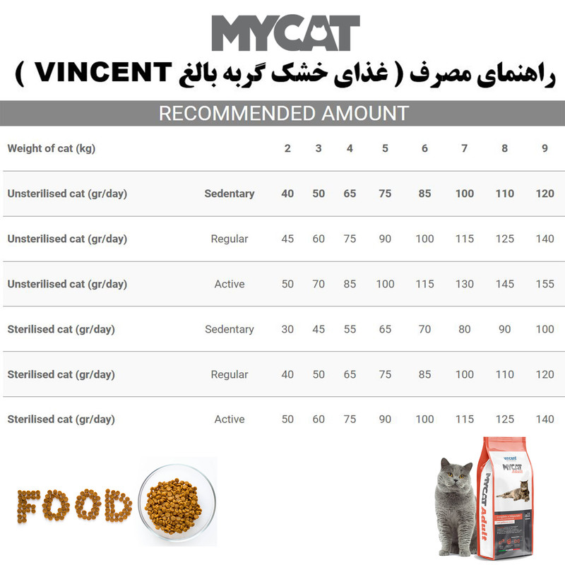 غذای خشک گربه بالغ وینسنت مدل Mycat - Chicken وزن 4 کیلوگرم