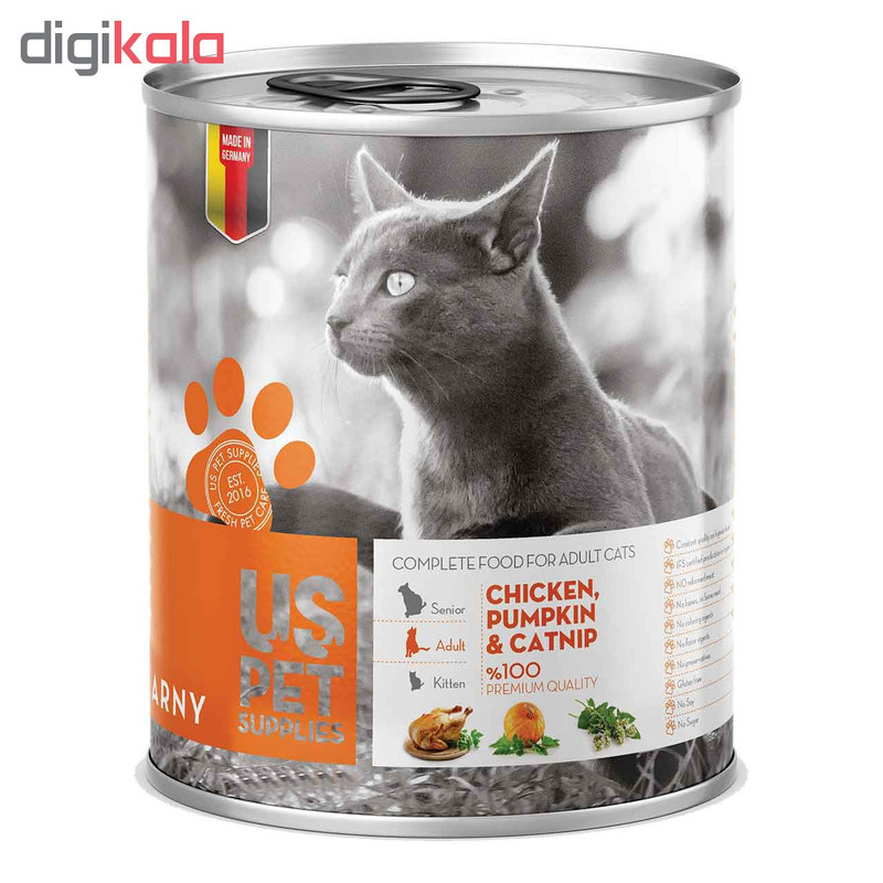 کنسرو غذای گربه یو اس پت مدل chicken with catnip مقدار 400 گرمی