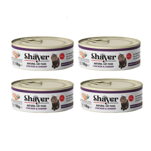 کنسرو گربه شایر مدل مرغ و میگو وزن 110 گرم بسته 4 عددی